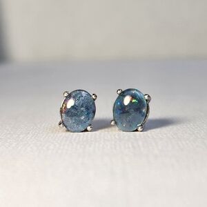 VTG Natural Australian Blue Ridge Fire Opal 925 Silver Stud Earrings